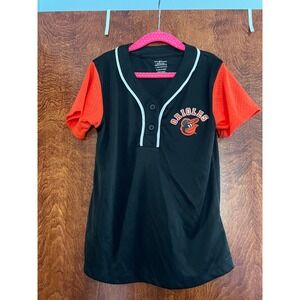 NWOT MLB Baltimore Orioles Jersey Kids 6/6X Black Short Sleeve Mesh Button Shirt